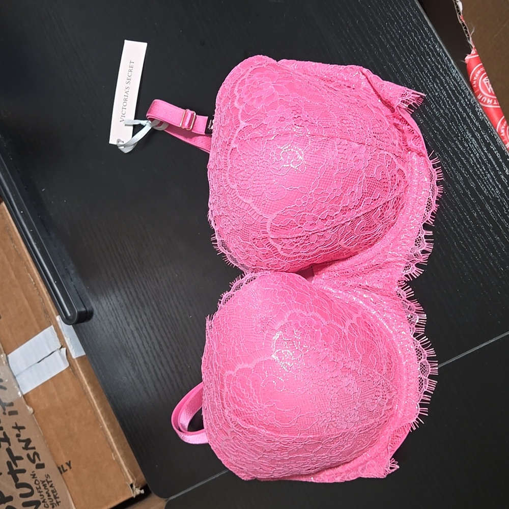 Dream Angels lined demi - foil lace pink bra